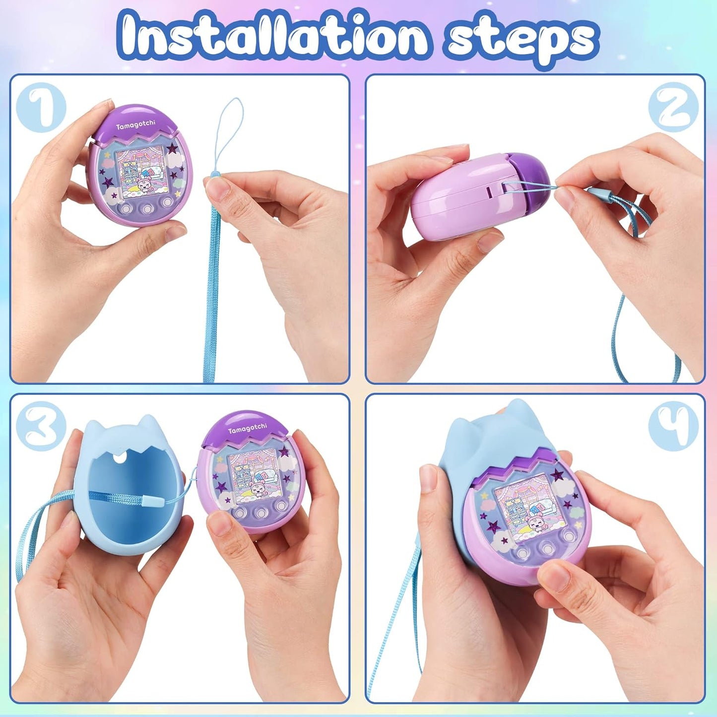 Carrying Case and Silicone Cover Compatible with Tamagotchi Pix Virtual Pet Game Machine, (5-In-1) Silicone Cover for Tamagotchi Pix, with Finger Lanyard and Screen Protector (Blue) ZOUSA