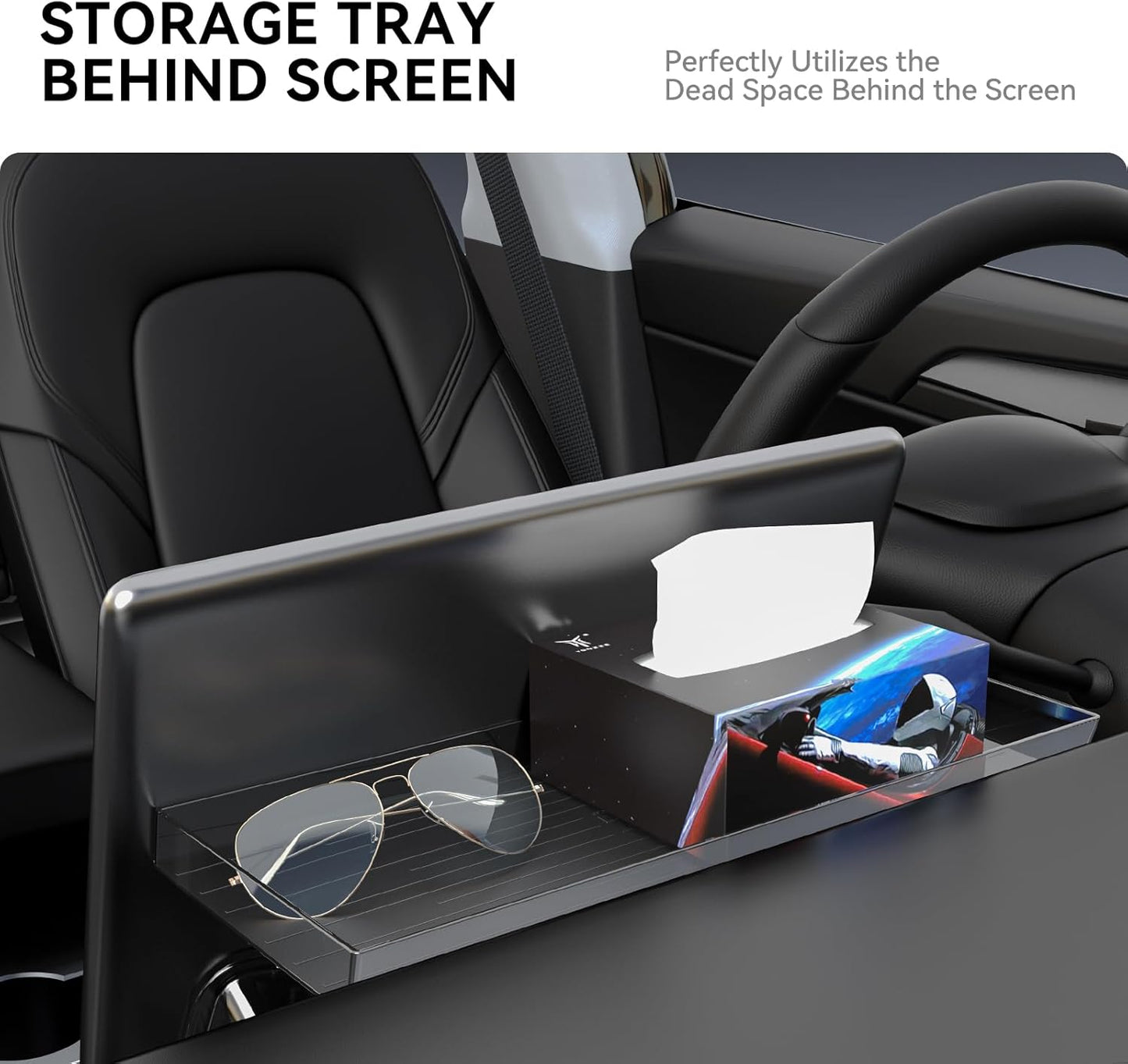 Open and Close under Screen Storage for Tesla 2020-2024 Model Y and 2017-2023 Model 3 with behind Screen Storage Organizer, 2024 Tesla Owners Must Have Accessories(Not Fit 2024 Model 3 Highland)
