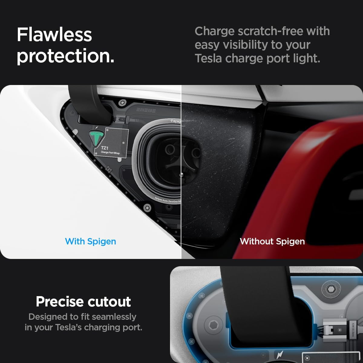 Tapshield Charge Port Wrap Designed for Tesla Model 3 and Y Charge Port [Not Compatible with Model 3 2024 Refresh] - Zero One Edition
