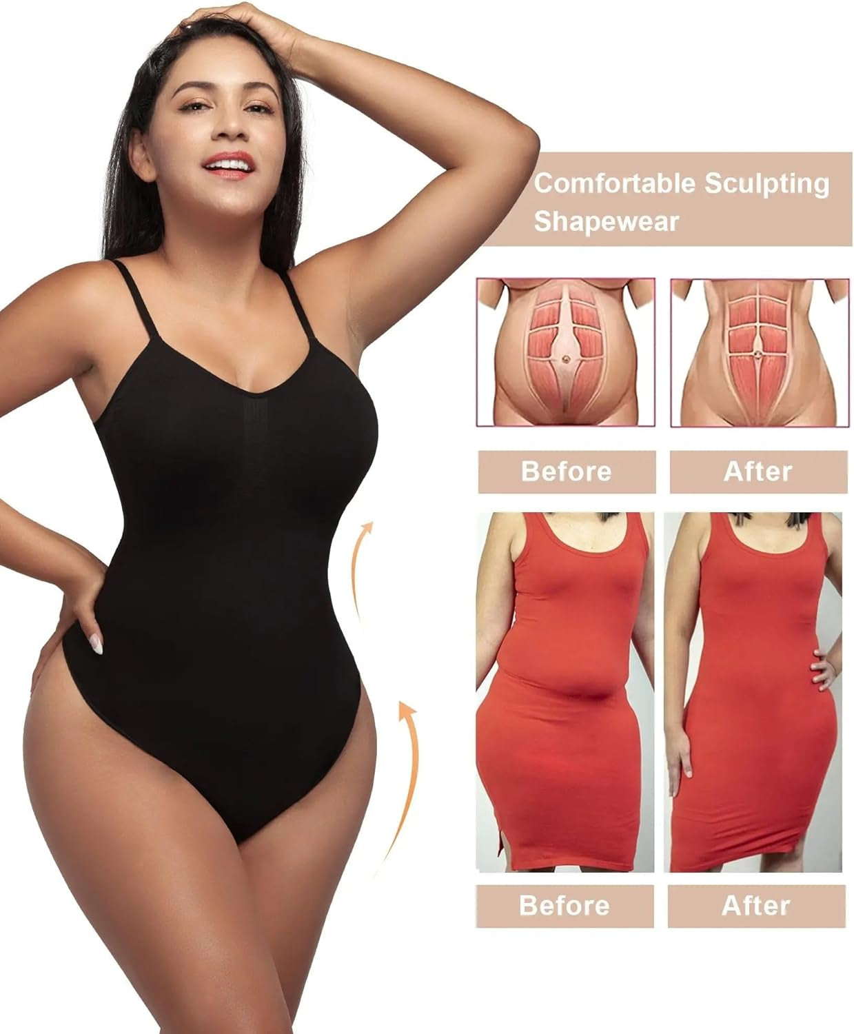 Women'S Shapewear Bodysuit Tummy Control Body Shaper Seamless Sculpting Snatched Waist Body Suit