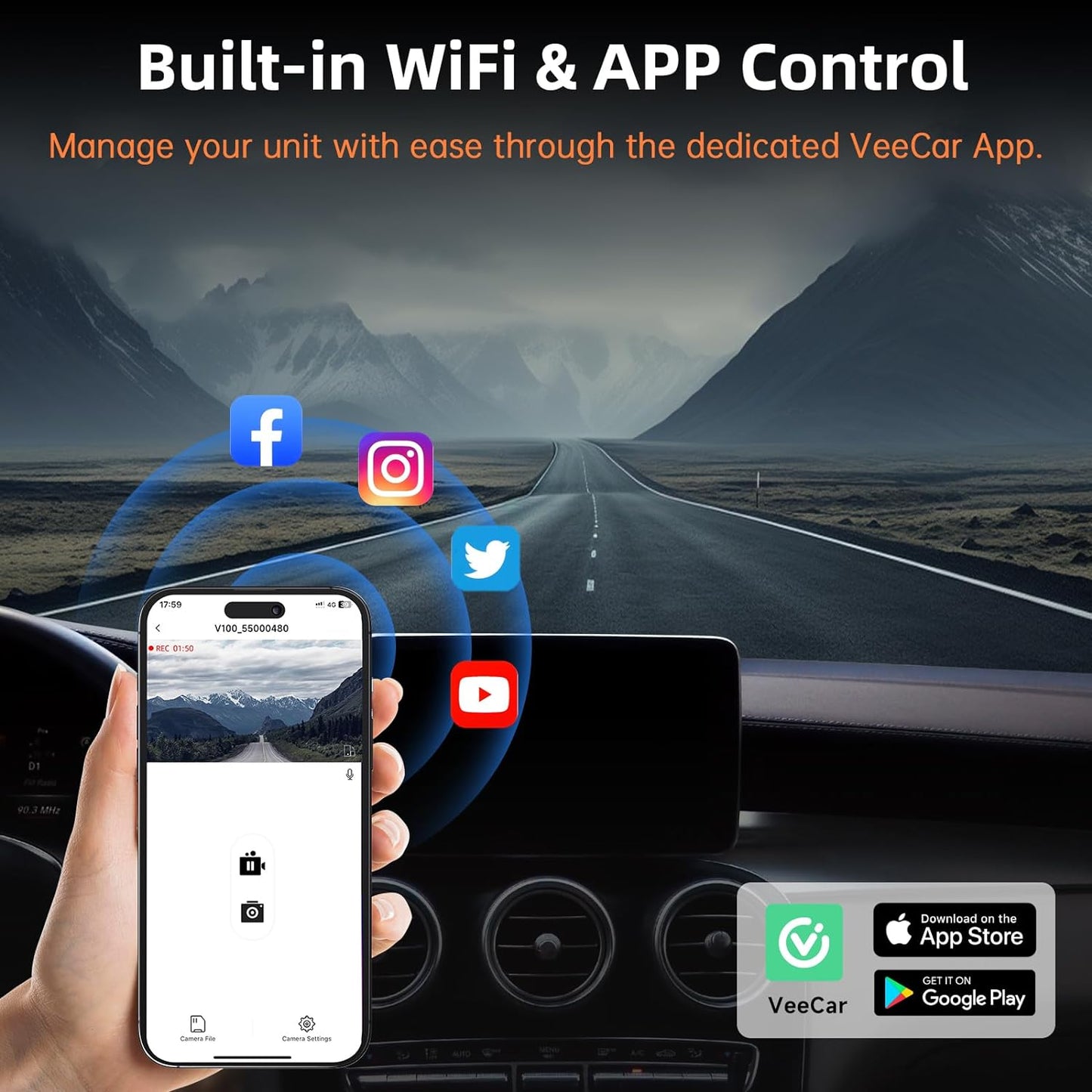 Dash Cam Front and Rear,  4K+1080P Dual Dash Camera for Cars, Built-In Wifi GPS Dashboard Camera, 2.4" IPS Screen Dashcam, 170° Wide, Night Vision, WDR, G-Sensor, 32GB SD Card Included