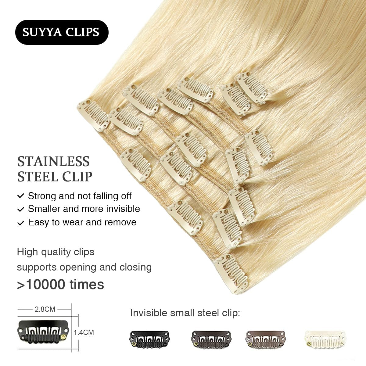 Clip in Hair Extensions Real Human Hair,Bleach Blonde Clip in Hair Extensions Straight Human Hair Clip in Extensions Double Weft Hair Extensions Clip Ins 7Pcs 120G (16 Inches #613 Bleach Blonde)