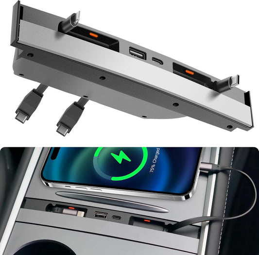 USB Hub Docking Station for Tesla Model Y & Model 3 Central Control Organizer (For Model Y(2021-24) & Model 3(2021-23))