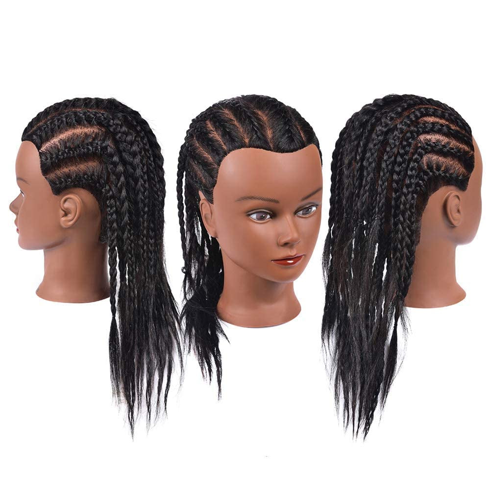 Mannequin Head with 100% Real Hair, 16" Hairdresser Cosmetology Mannequin Manikin Training Practice Doll Head for Hairstyling and Free Clamp Holder- Black