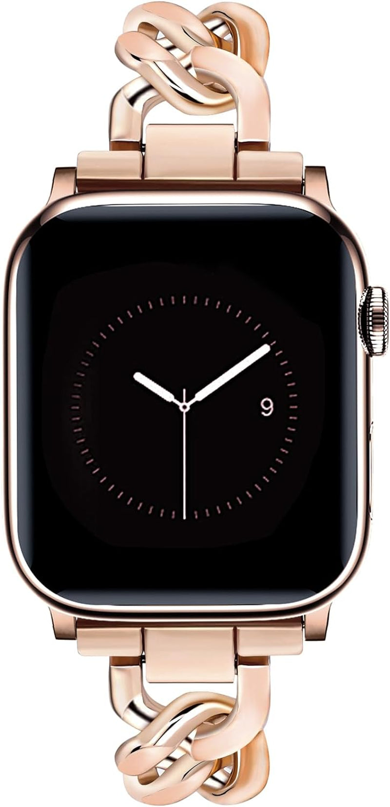 Rose Gold Watch Bands for Women Compatible with Apple Watch Band 38Mm 40Mm 41Mm Adjustable Metal Band Cowboy Steel Single Chain Bracelet for Iwatch Series 9/8/7/6/5/4/3/2/1/Se/Ultra (No Case)