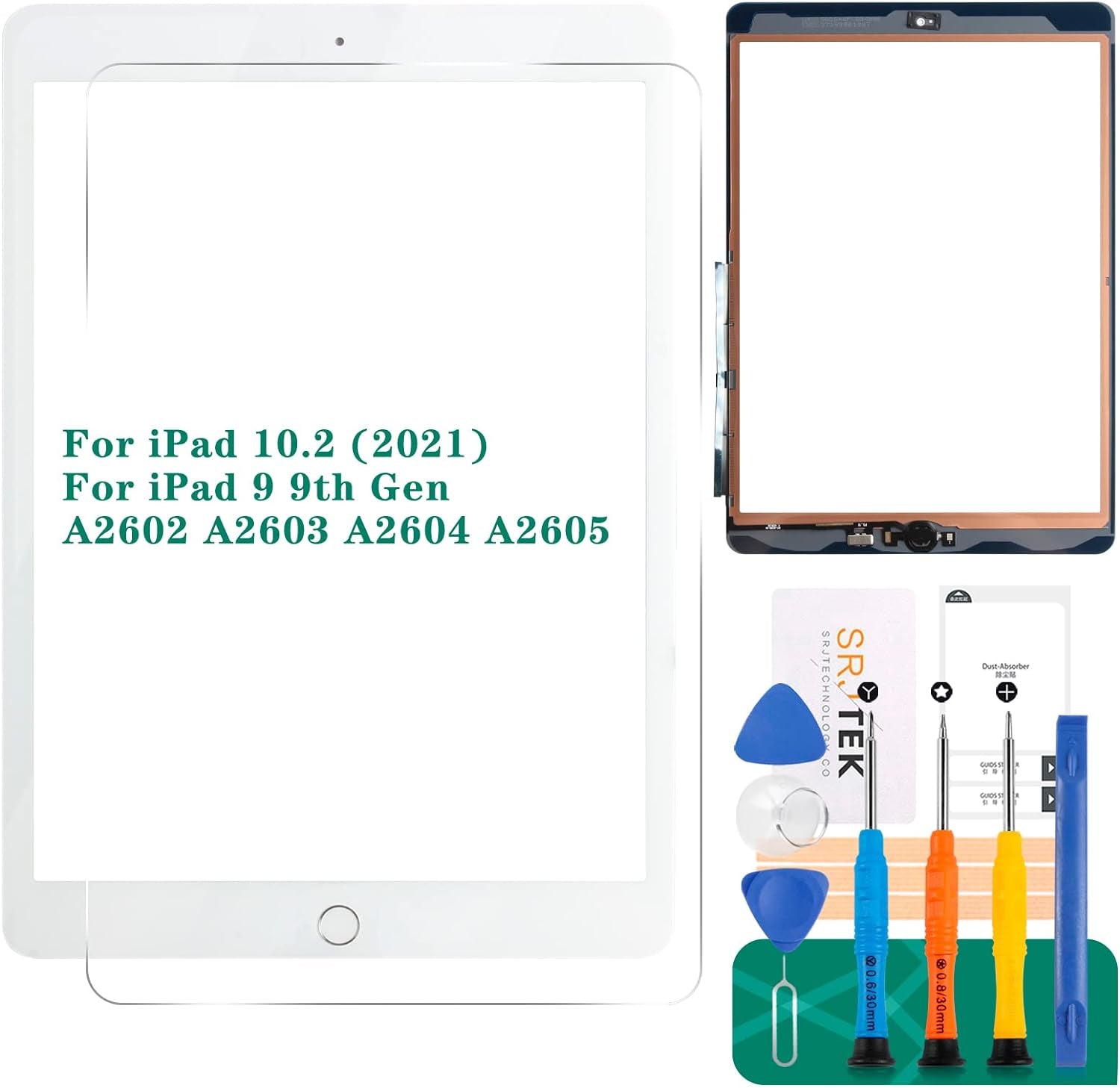 For Ipad 9Th Gen Generation Touch Screen for Ipad 9 A2602 Screen Replacement for Ipad 10.2 2021 Digitizer A2603 A2604 A2605 Glass Sensor Panel (With Home Button) (Black)