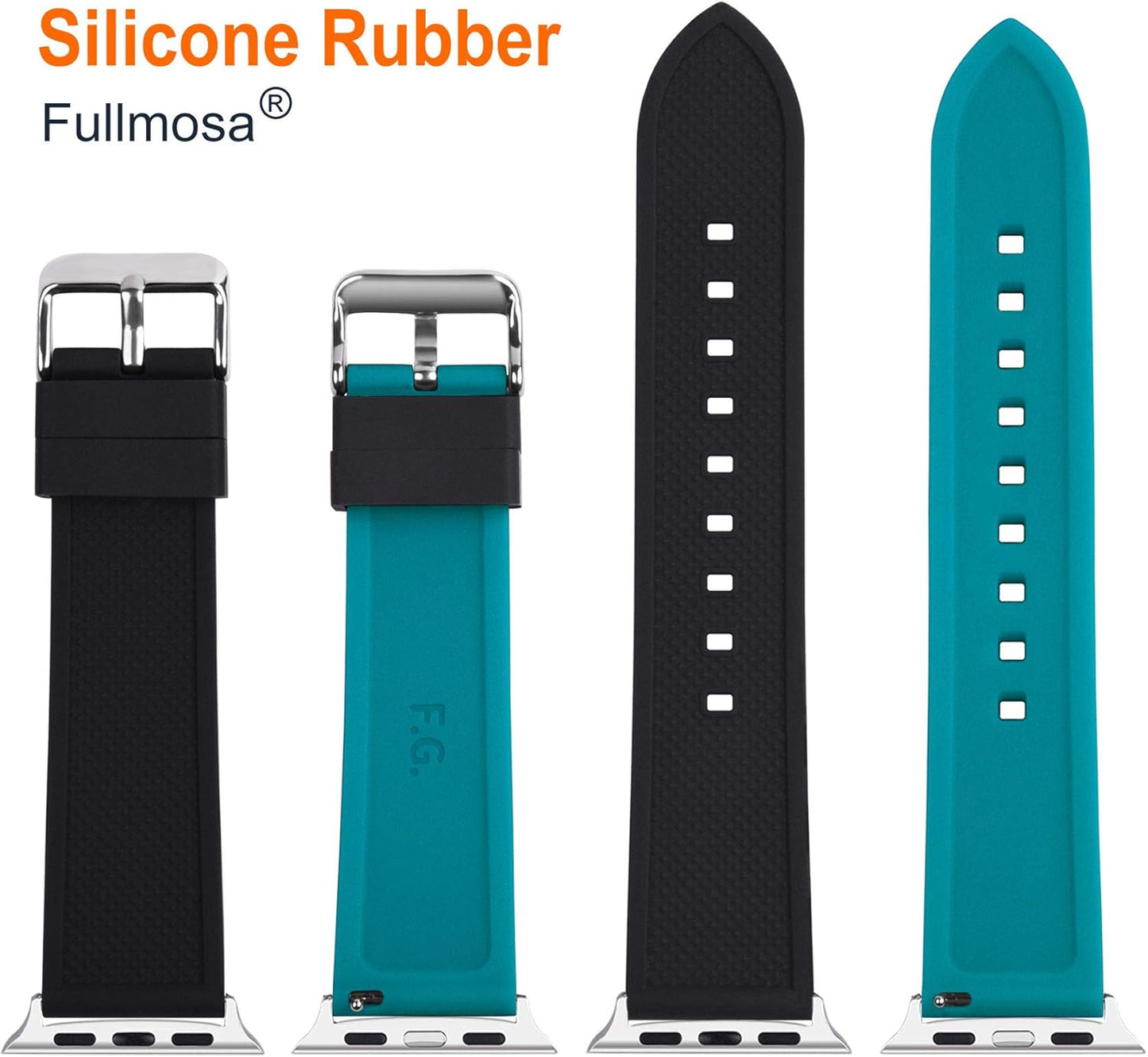 Compatible Sport Bands for Apple Watch Series 10 42Mm, 9/8/7 41Mm, SE2/SE/6/5/4 40Mm, 3/2/1 38Mm,Silicone Rubber Iwatch Band for Women Men, Black Top/Blue Bottom