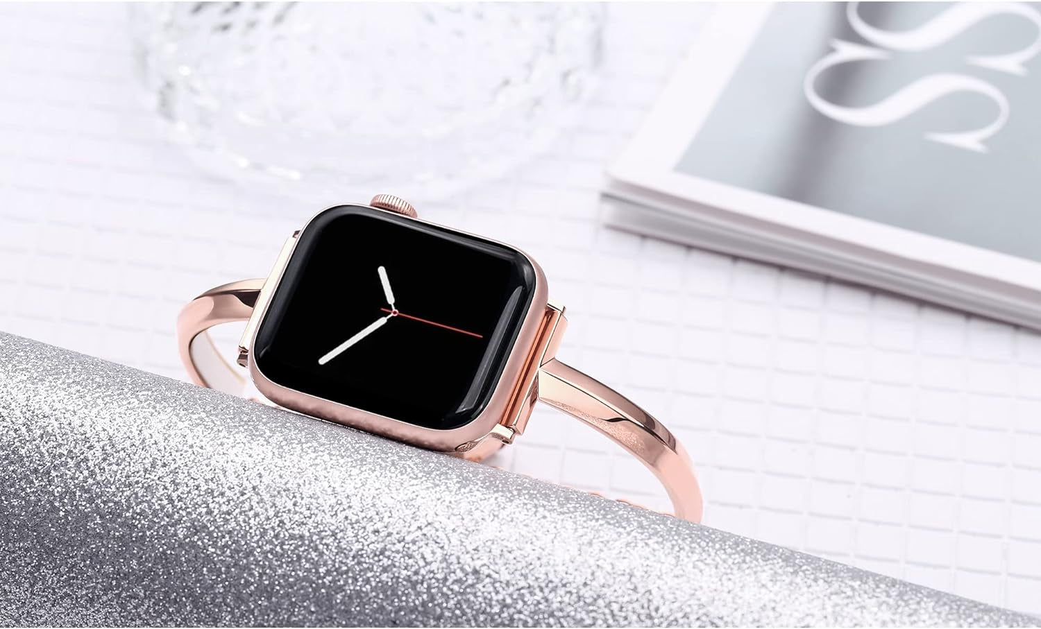 Stainless Steel Band Compatible with Apple Watch Band 38Mm 40Mm 41Mm 42Mm 44Mm 45Mm Iwatch SE Series 9 8 7 6 5 4 3 2 1, Slim Versatile Bangle Bracelet for Women