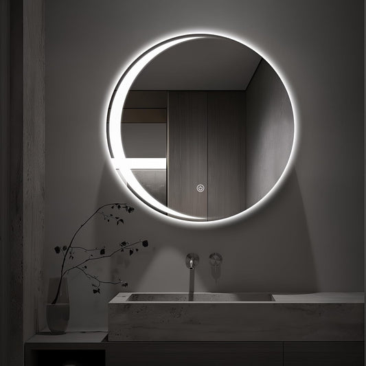 24" round LED Mirror for Bathroom Moonlight, Frameless Anti-Fog Backlit Vanity Mirror with Lights, Stepless Dimmable Smart Mirror with 3 Colors, Shatter-Proof, IP65 Waterproof, CRI95+