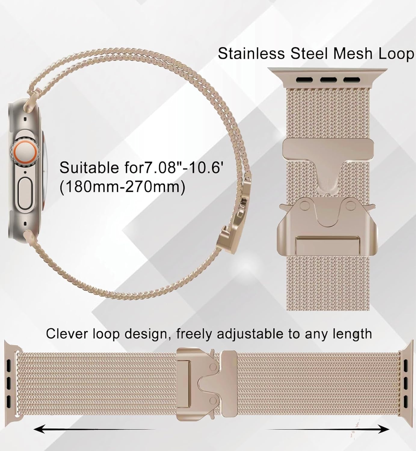 Milanese Mesh Loop Compatible for Apple Watch Ultra 2 Band 49Mm 46Mm 45Mm 44Mm Men Women, Breathable Replacement Band with Adjustable Parachute-Style Buckle for Iwatch Se/Series 10/9/8/7/6/5/4,Ultra/2