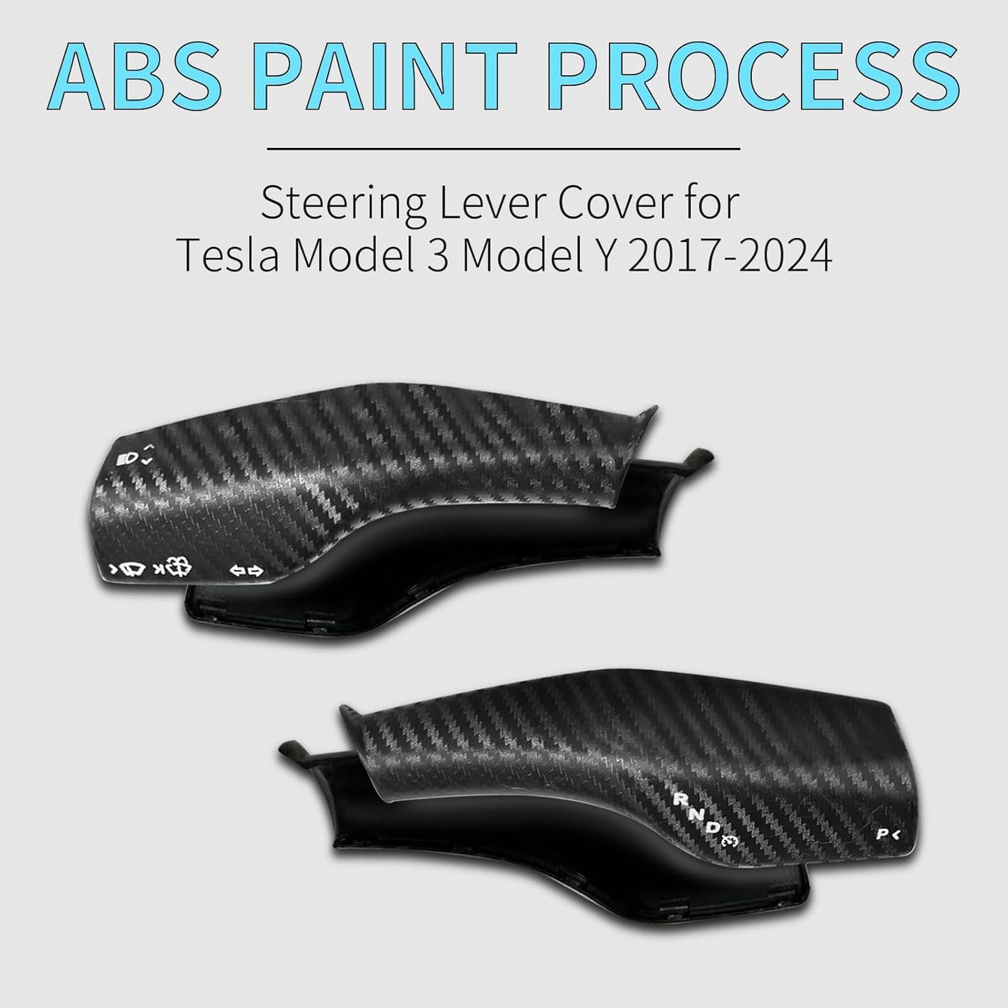 Steering Lever Cover for Tesla Model 3 Model Y 2017-2024, Carbon Fiber Pattern Car Gear Shift Cover, Steering Wheel Cover Tesla Model 3 Model Y 2024 Accessories(Matt Carbon Fiber Pattern)