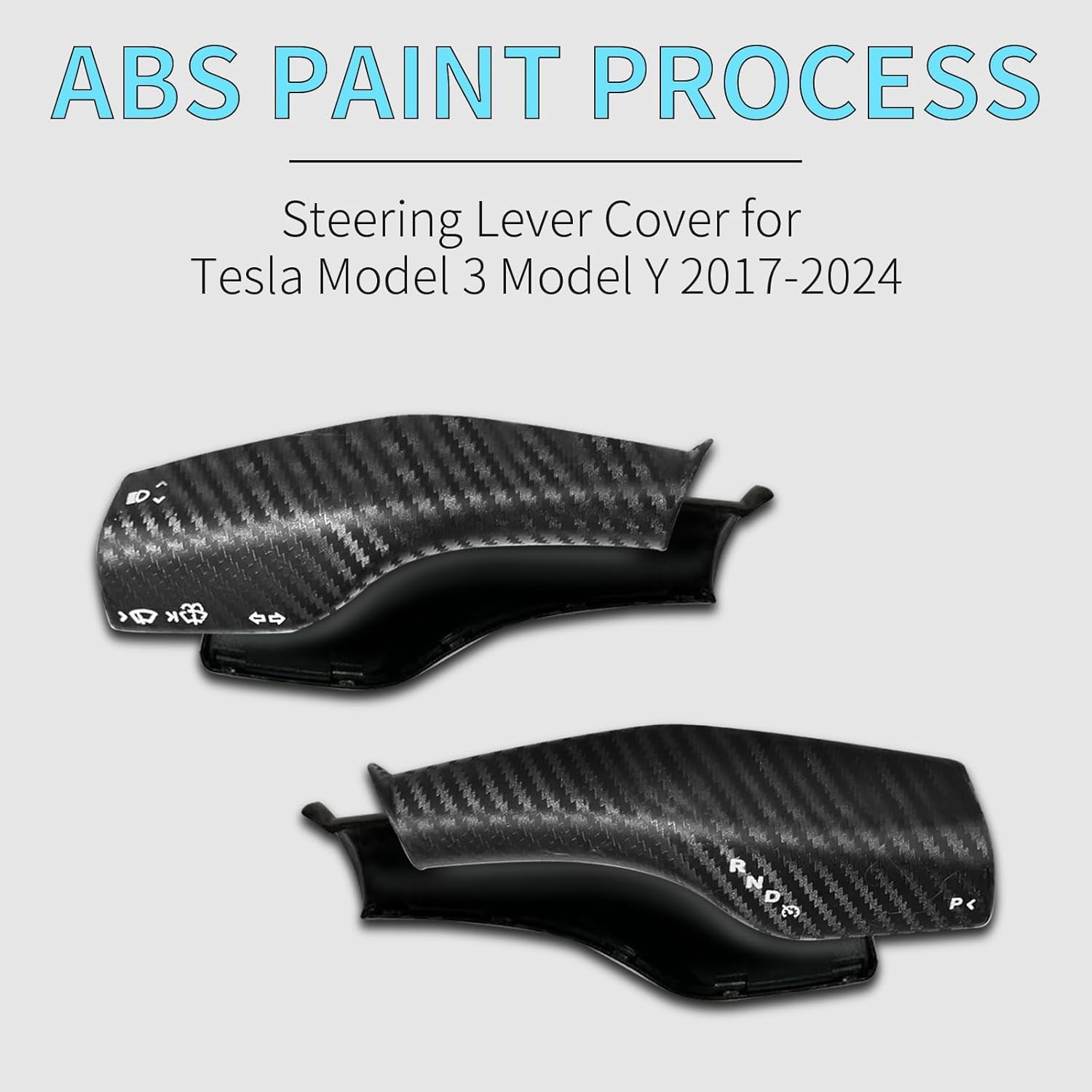 Steering Lever Cover for Tesla Model 3 Model Y 2017-2024, Carbon Fiber Pattern Car Gear Shift Cover, Steering Wheel Cover Tesla Model 3 Model Y 2024 Accessories(Matt Carbon Fiber Pattern)
