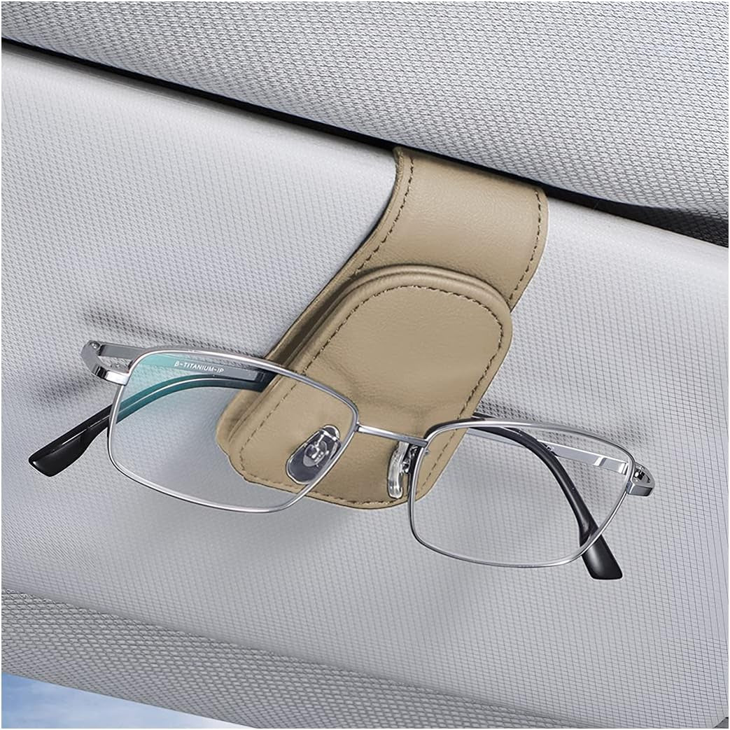 Sunglasses Holders for Car Sun Visor, Leather Eyeglasses Hanger Mounter, Magnetic Glasses Holder and Ticket Card Clip, Auto Interior Accessories Universal for SUV Pickup Truck TRUCK DRIVER
