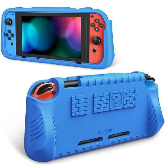 Kids Case Compatible with Nintendo Switch W/2 Game Card Slots - [Ultralight] [Shockproof] Protective Cover with Ergonomic Grip, Kids Friendly Grip Case for Switch Console (Blue)
