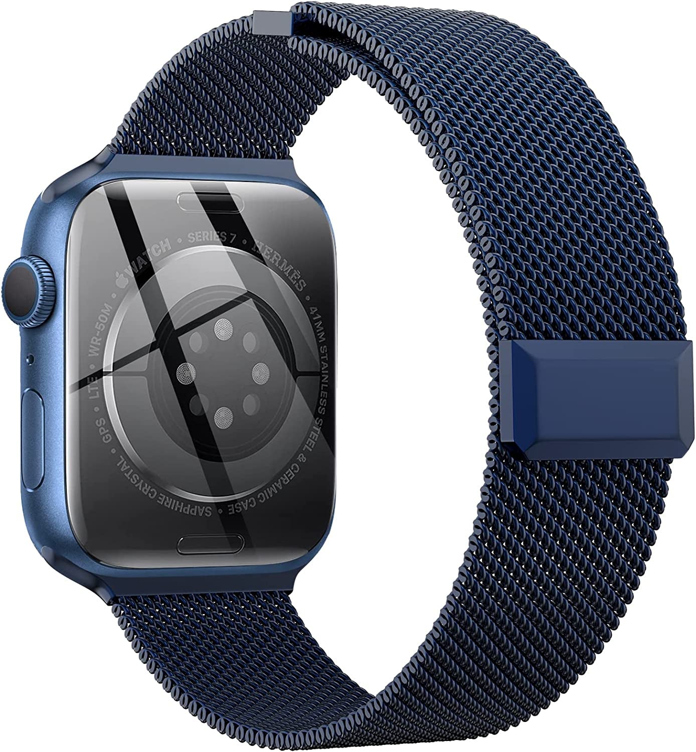 Compatible with Apple Watch Band 42Mm 44Mm 45Mm 38Mm 40Mm 41Mm,Stainless Steel Mesh Loop Magnetic Clasp Bands for Iwatch Series 9 8 SE 7 6 5 4 3 2 1 Women Men-41Mm/40Mm/38Mm Blue
