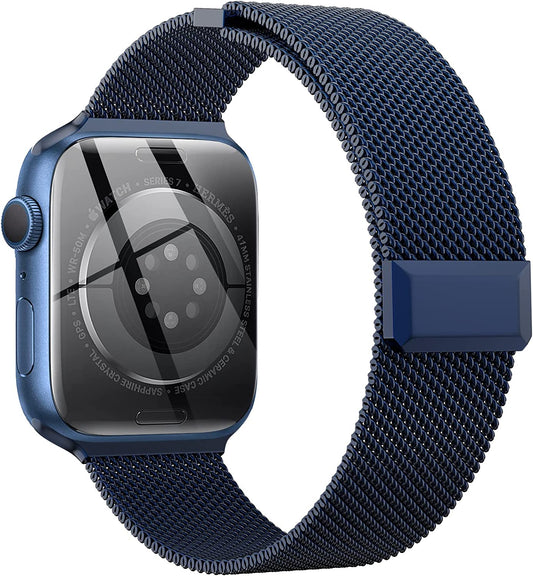 Compatible with Apple Watch Band 42Mm 44Mm 45Mm 38Mm 40Mm 41Mm,Stainless Steel Mesh Loop Magnetic Clasp Bands for Iwatch Series 9 8 SE 7 6 5 4 3 2 1 Women Men-41Mm/40Mm/38Mm Blue