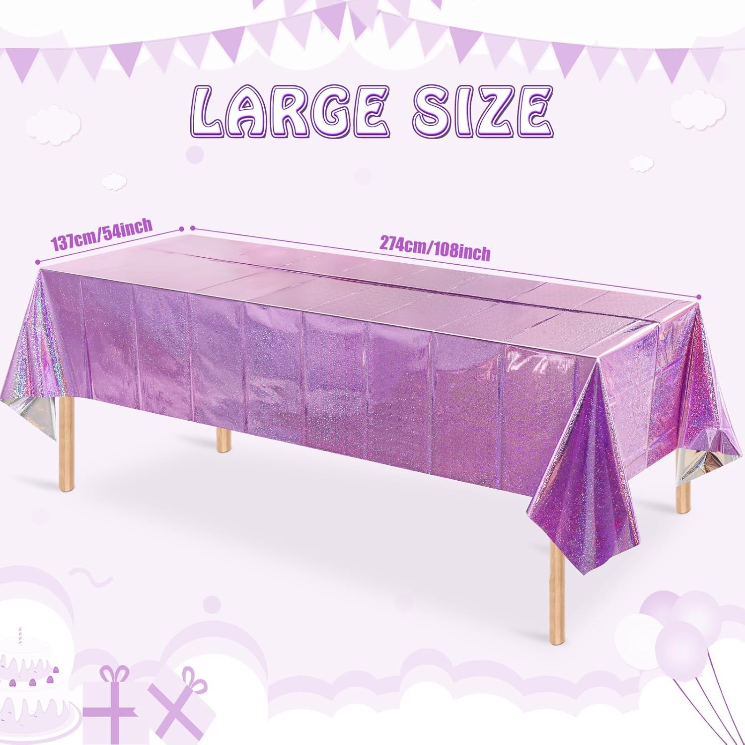 4 Pack Iridescent Light Purple Plastic Tablecloths Shiny Disposable Laser Rectangle Table Covers Holographic Foil Tablecloth Iridescent Party Decoration Birthday Bridal Wedding Christmas 54 X 108 Inch