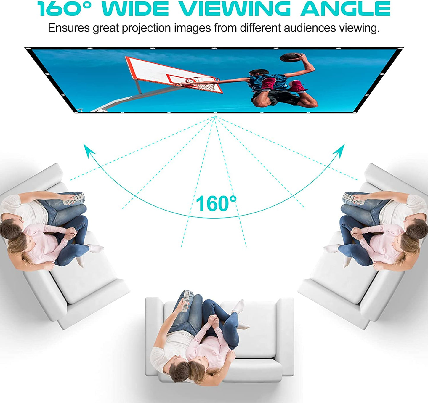 Outdoor Projection Screen 150 Inch, Washable Projector Screen 16:9 Foldable Anti-Crease Portable Projector Movies Screen for Home Theater Outdoor Indoor Support Double Sided Projection