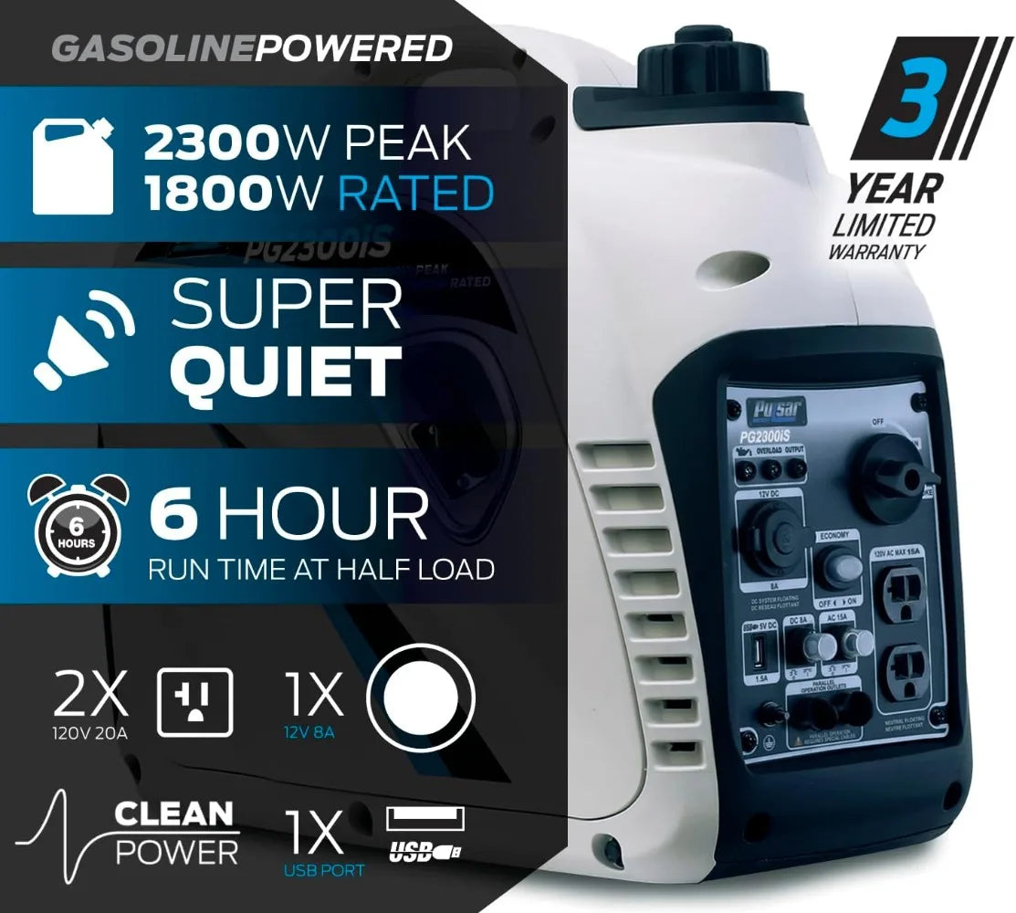 Pg2300Is 2,300W Portable Super Quiet Gas-Powered Inverter Generator with USB Outlet & Parallel Capability,Carb Compliant