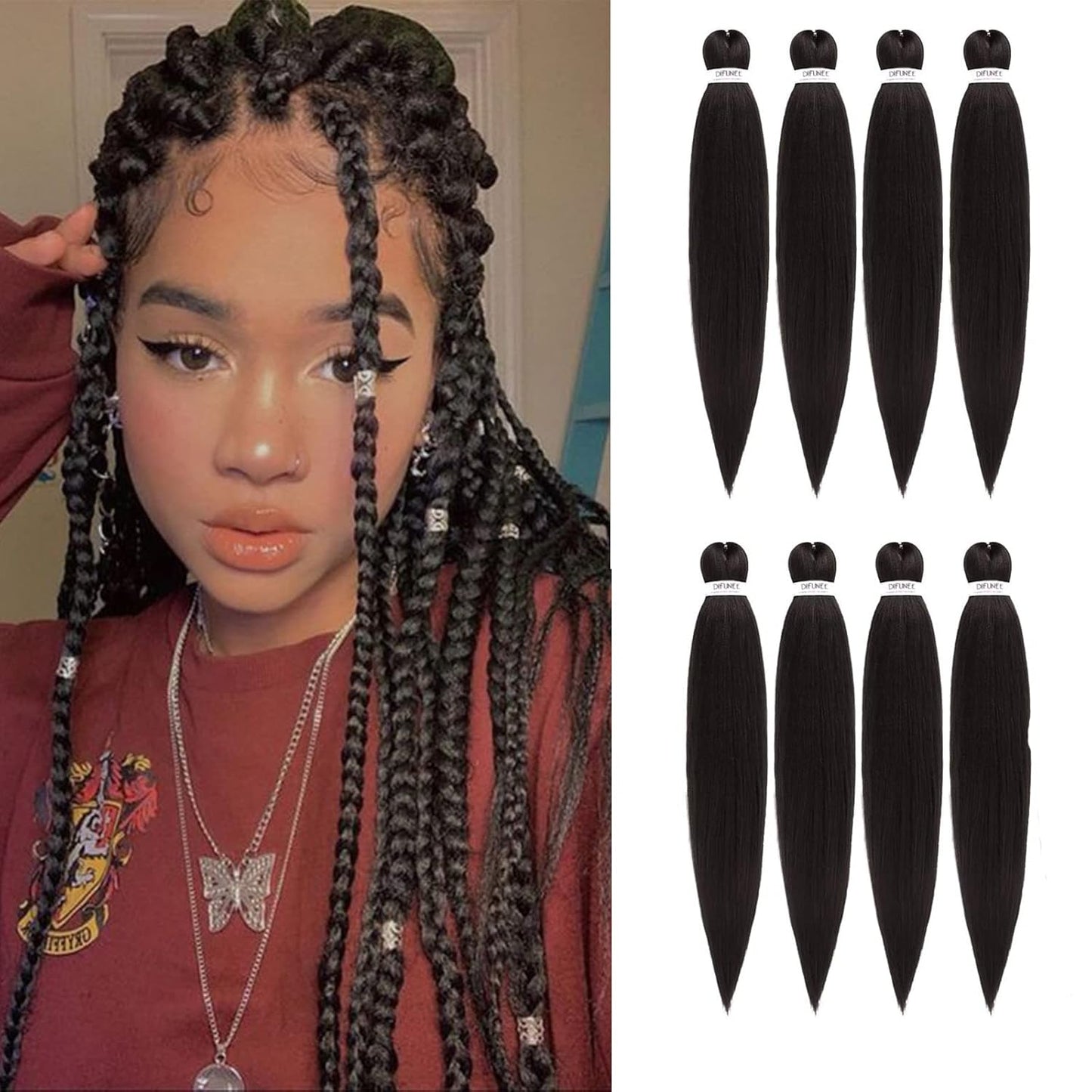 Pre-Stretched Braiding Hair - 16 Inch 8 Packs Dark Brown Short Braiding Hair for Twist or Box Braids, Yaki Texture Hot Water Setting Synthetic Braiding Hair Extensions (16 Inch, #2-8P)