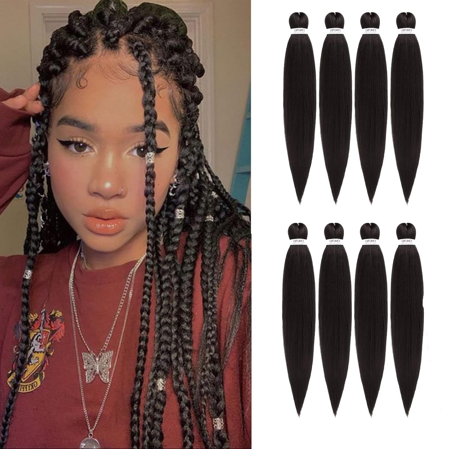 Pre-Stretched Braiding Hair - 16 Inch 8 Packs Dark Brown Short Braiding Hair for Twist or Box Braids, Yaki Texture Hot Water Setting Synthetic Braiding Hair Extensions (16 Inch, #2-8P)