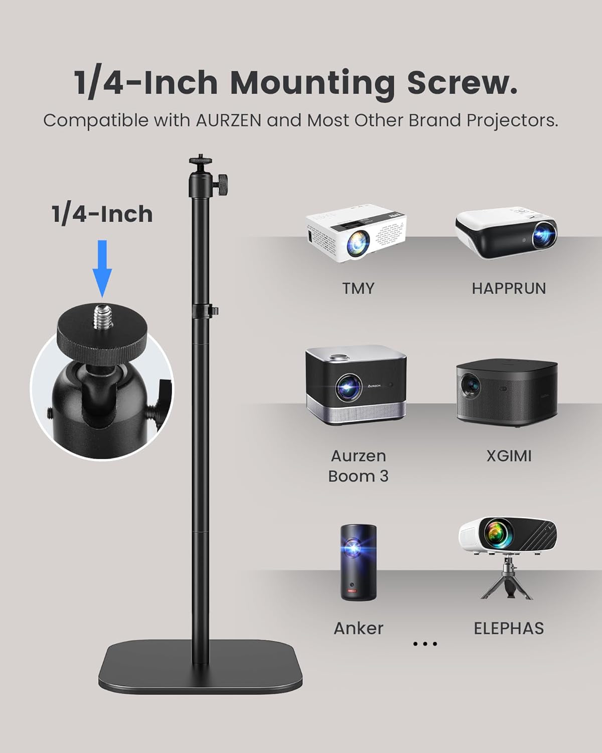 BOOM 3 Accessories Set: Grey Carry Case & 47.24" Fixed Height Projector Floor Stand. Portable Storage, 1/4-Inch Screw, Ideal for Travel & Projection