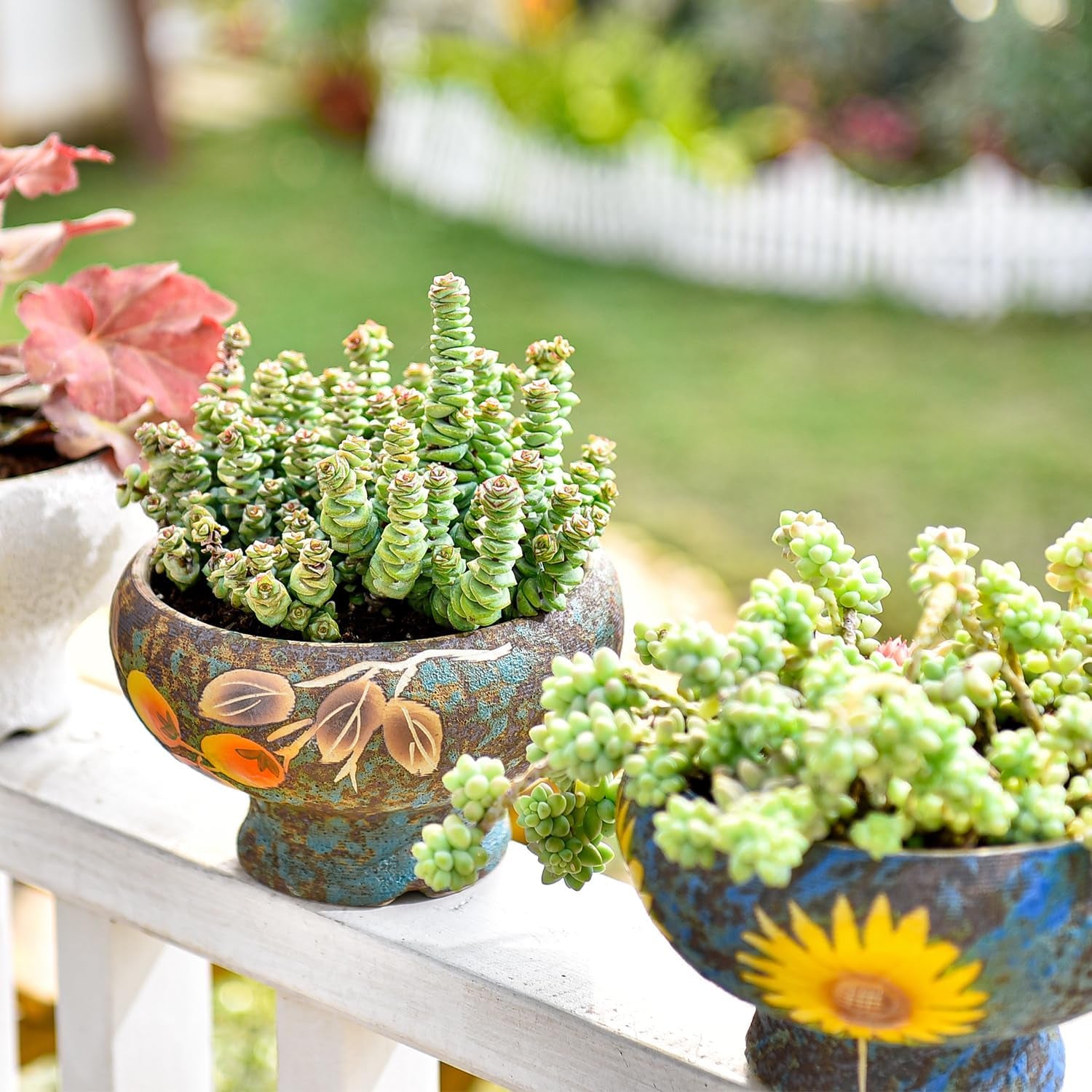 Small Succulent Planters Set of 2, Beautiful Hand Crafted Ceramic Plant Pots Cute Cactus Pot, 6.5 Inch Flower Pots for Indoor Plants with Drainage, Desktop Windowsill Home Office Decor Pots