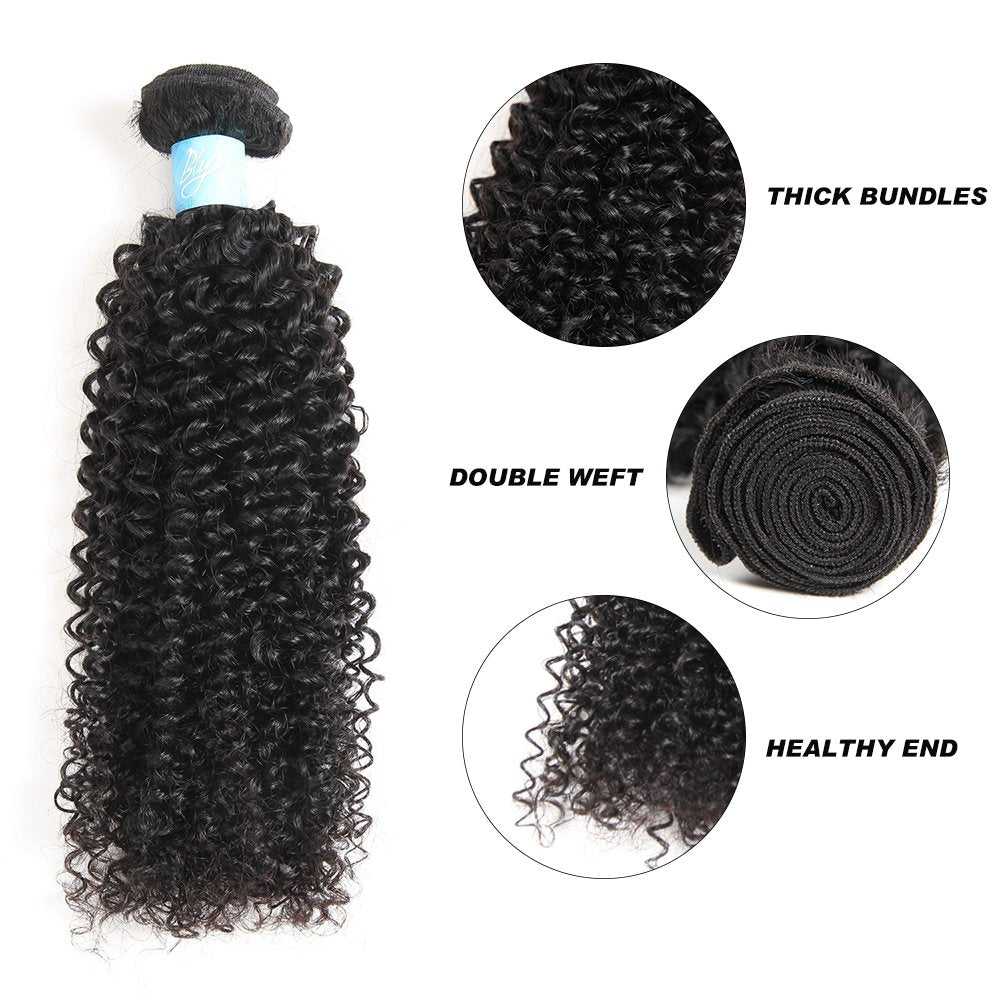 7A Mongolian Kinky Curly Human Hair Bundles 18/20/22 Inch Unprocessed Hair Weave Weft for Black Women Natural Color