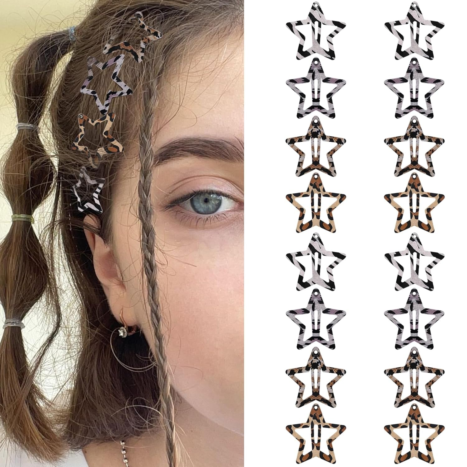 Star Hair Clips 2000S Y2K Snap Hair Barrettes Non Slip Star Hair Accessories Silver Metal Hair Clips for Girls Women -15 PCS 1.57"