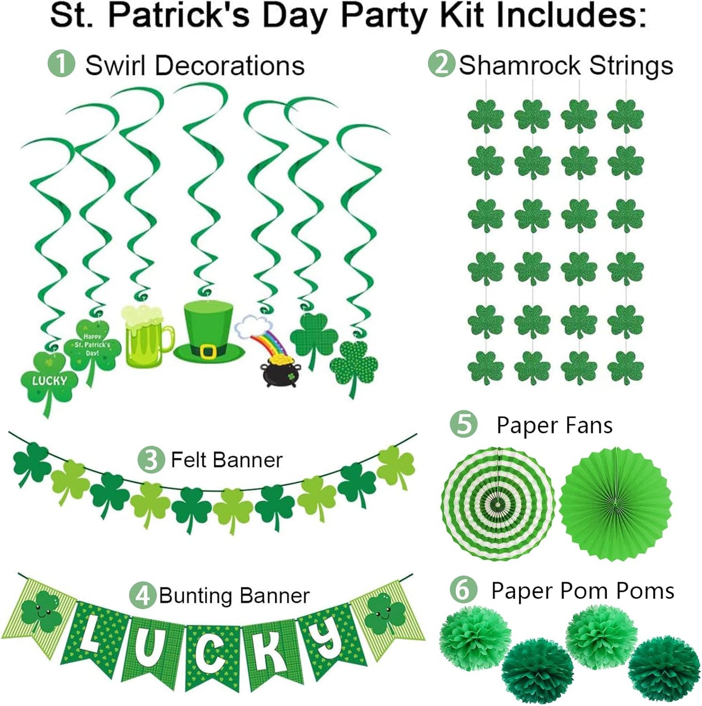 40Ct St. Patrick'S Day Decorations Kit, Hanging Swirls, Banner, Shamrock Garlands for St. Patrick'S Day Decor, St. Patrick'S Day Party Favor