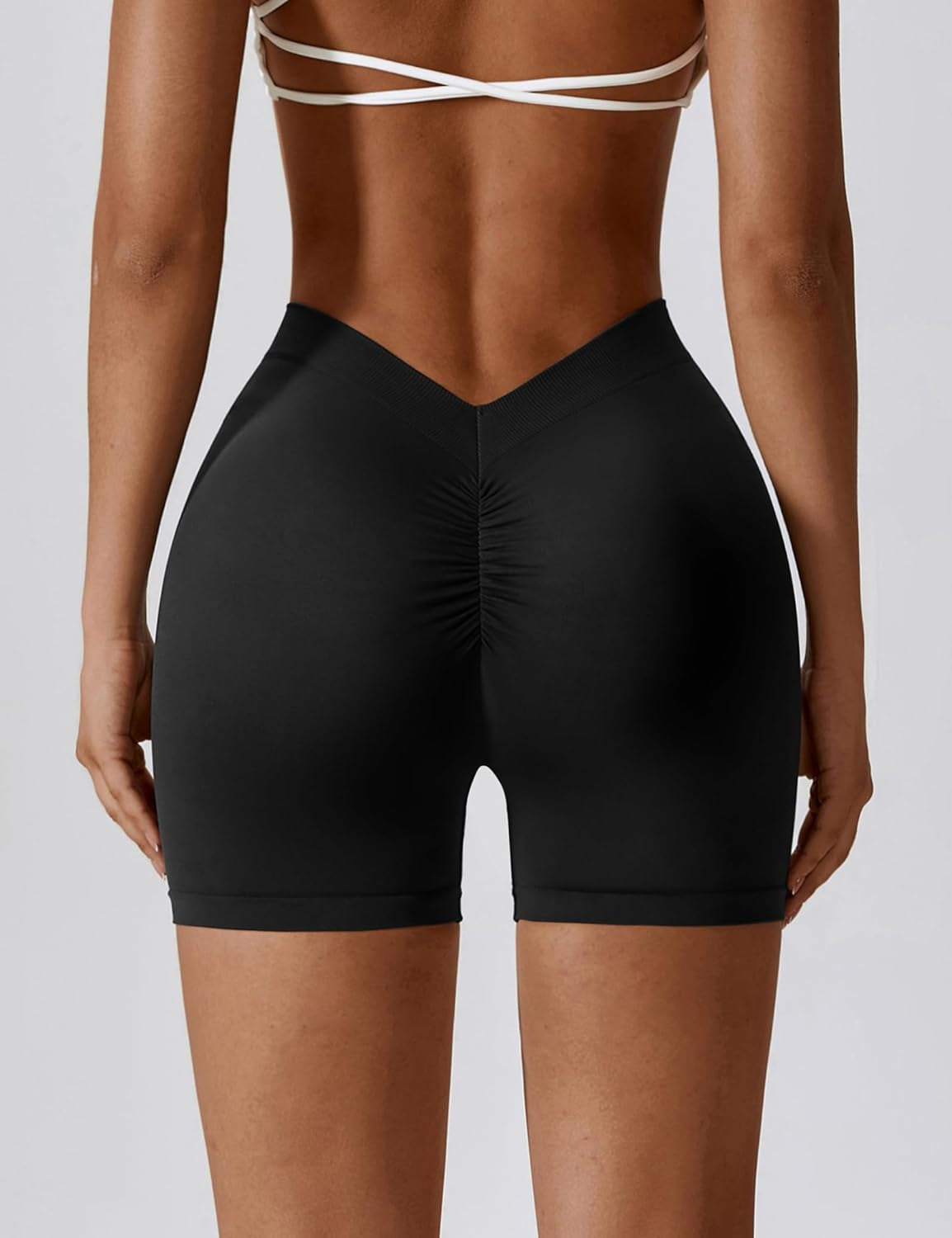 Workout Shorts for Women Seamless V Back Scrunc Butt Gym Shorts Tummy Control High Waist Booty Yoga Shorts