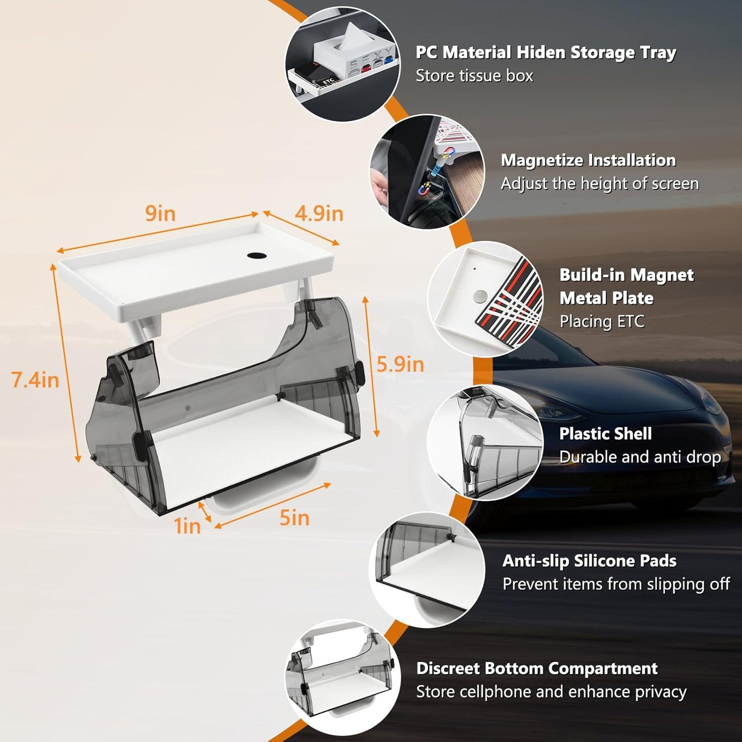Hideable Tesla under Screen Storage Model Y/3, Magnetic Center Console Organizer behind Screen Tray Compatible with Tesla Model Y/3 Accessories 2024-2017 (Not Fit 2024 Model 3 Highland) -White