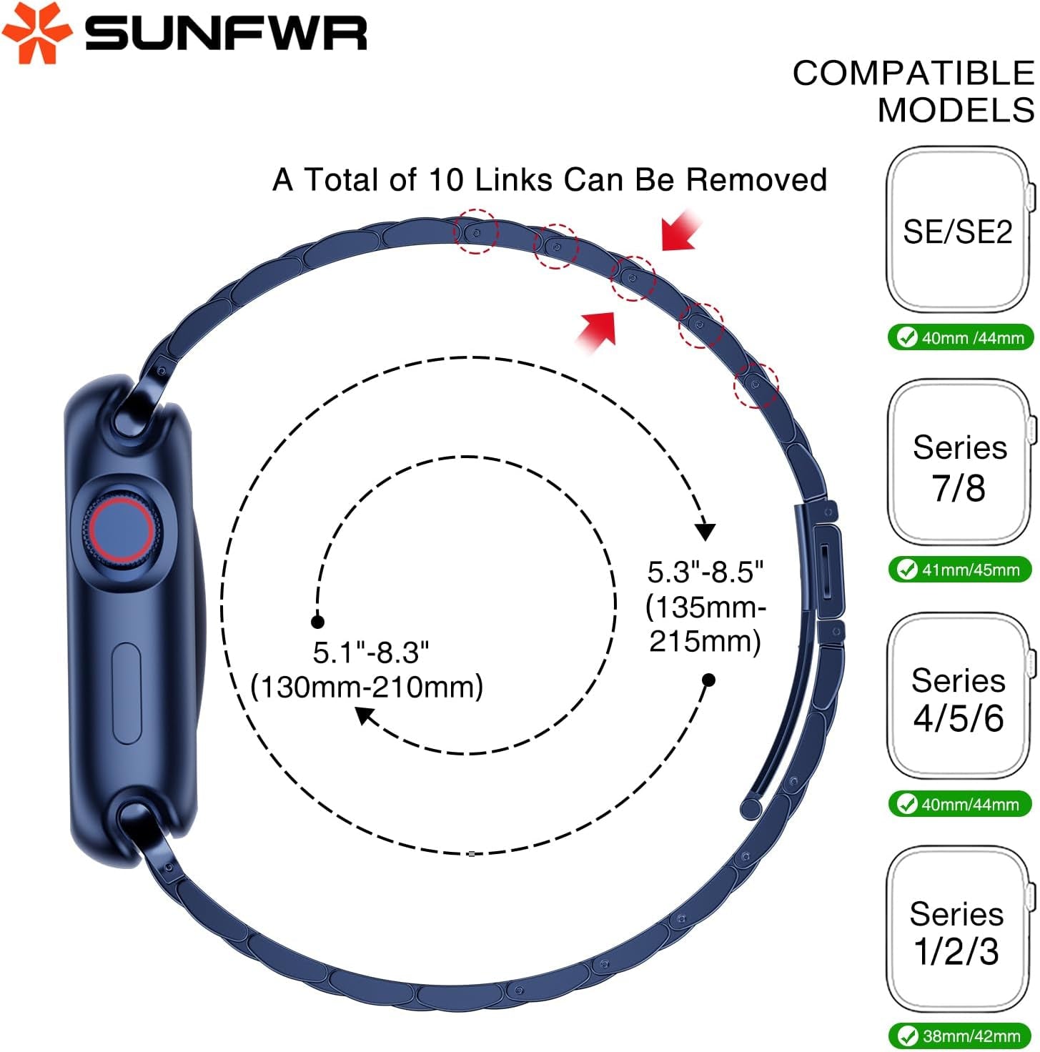 Compatible with Apple Watch Band 41Mm 40Mm 38Mm for Women Men, Stainless Steel Metal Iwatch Band with Case for Apple Watch Series 9/8/7/6/5/4/3/2/1/SE/SE2 (Dark Blue, 38Mm/40Mm/41Mm)