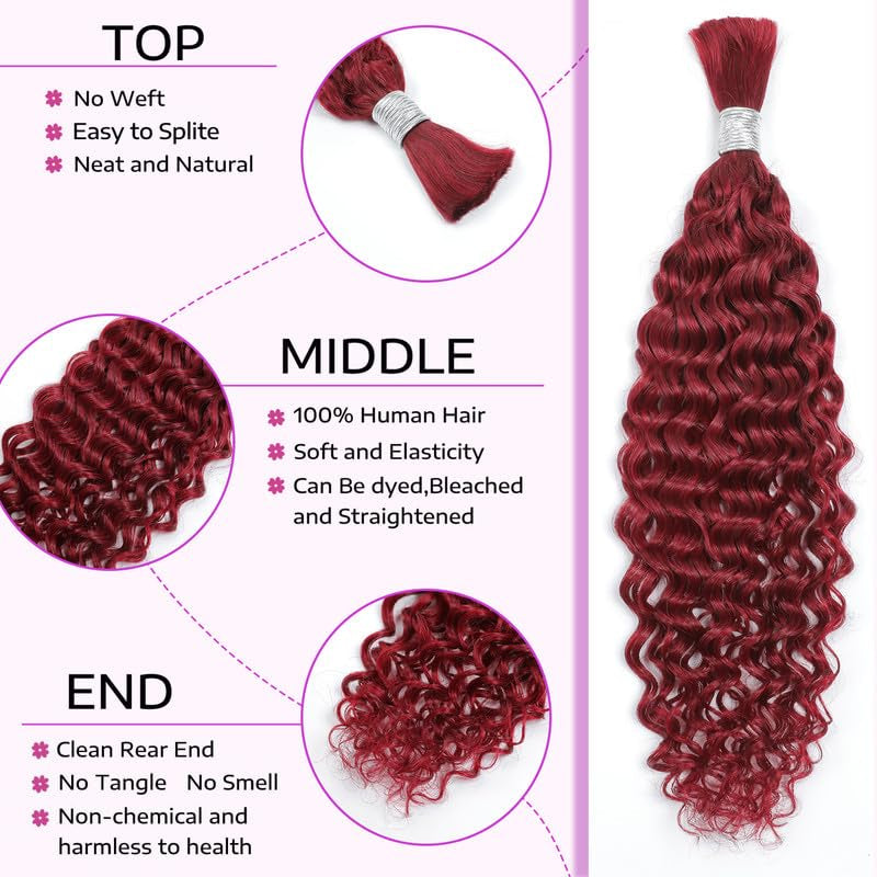 Human Braiding Hair 14Inch Water Wave Bulk Human Hair for Braiding 100G 2Bundle/Pack No Weft Human Hair Bundles for Braiding Micro Human Braiding Hair for Boho Braids(14Inch,99J#)
