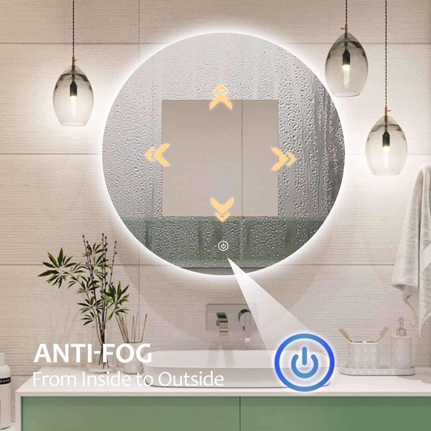 Round LED Bathroom Mirror, 28" Frameless Backlit Wall-Mounted Vanity Mirror with Lights, Anti-Fog Smart Mirror, IP65 Waterproof, Stepless Dimmable 3 Colors, Shatter-Proof, CRI95+