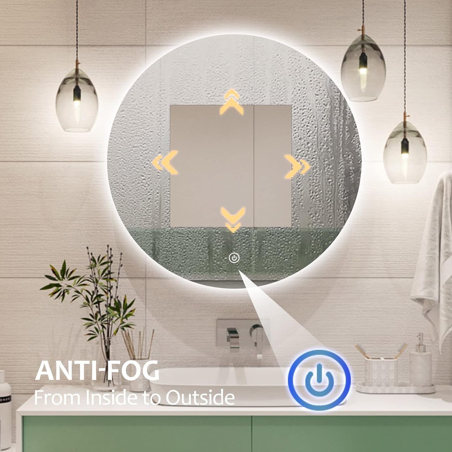 Round LED Bathroom Mirror, 28" Frameless Backlit Wall-Mounted Vanity Mirror with Lights, Anti-Fog Smart Mirror, IP65 Waterproof, Stepless Dimmable 3 Colors, Shatter-Proof, CRI95+