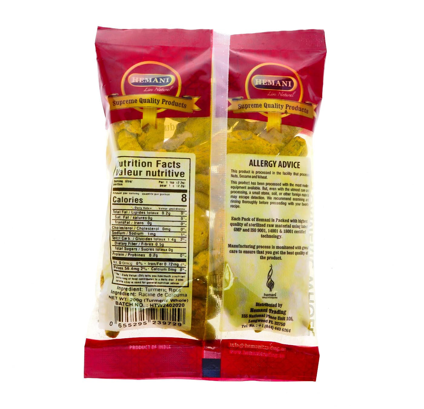 Whole Turmeric Root Dried Curcuma Longa 7.1 OZ (200G) | Premium Quality Turmeric Spice for Cooking & Wellness | Natural & Non-Gmo | Sourced from India TLBH
