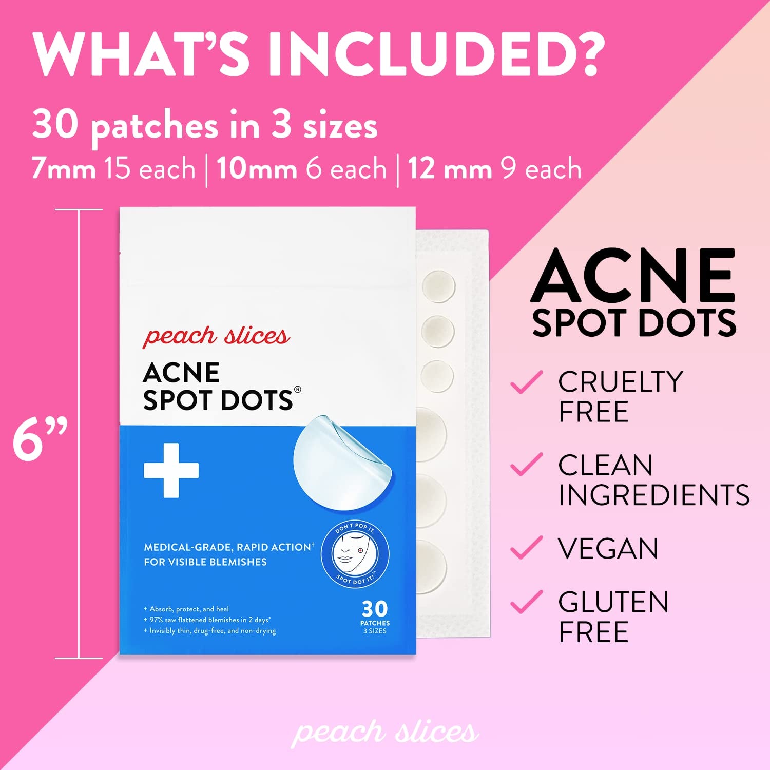 | Acne Spot Dots | Hydrocolloid Acne Patches | for Zits, Blemishes, & Breakouts | Vegan | Cruelty-Free | Pimple Patches | Facial Skin Care Products | 3 Sizes (7Mm, 10Mm, & 12Mm) | 30 Ct