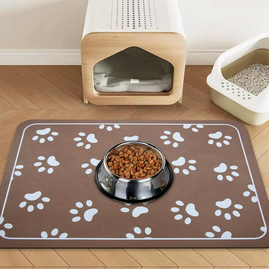 Dog Bowl Mat and Dog Feeding Mat, Dog Mat for Water Bowl, Absorbent Non-Slip Pet Water Bowl Mat Quick Drying Dog Food Mat Cat Matt for Food and Water(Brown+24.2X16.9In+Rectangular)