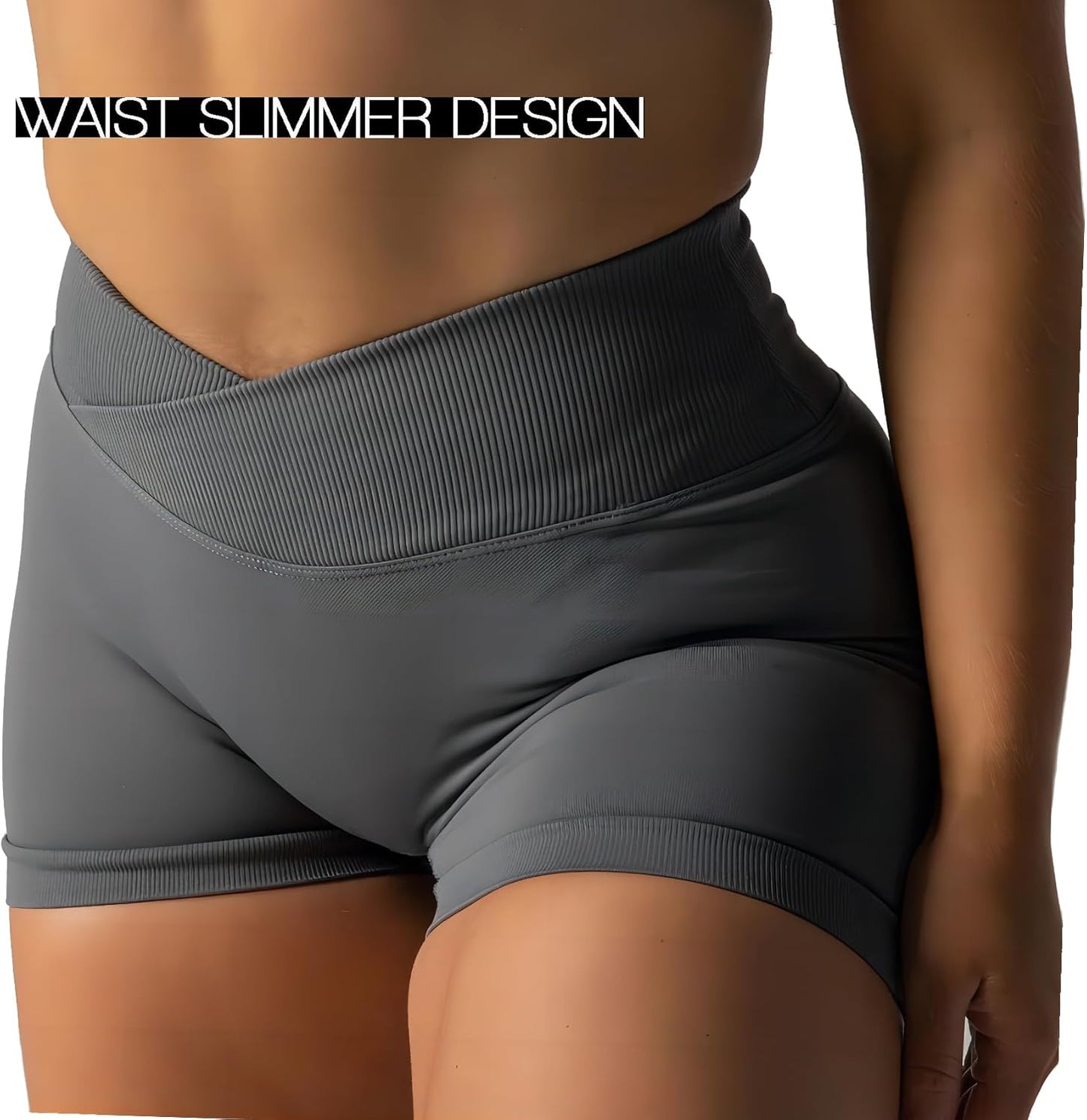 V Cross Waist Scrunch Workout Shorts for Women - 3.5 Inch High Waisted Booty Contour Gym Yoga Shorts