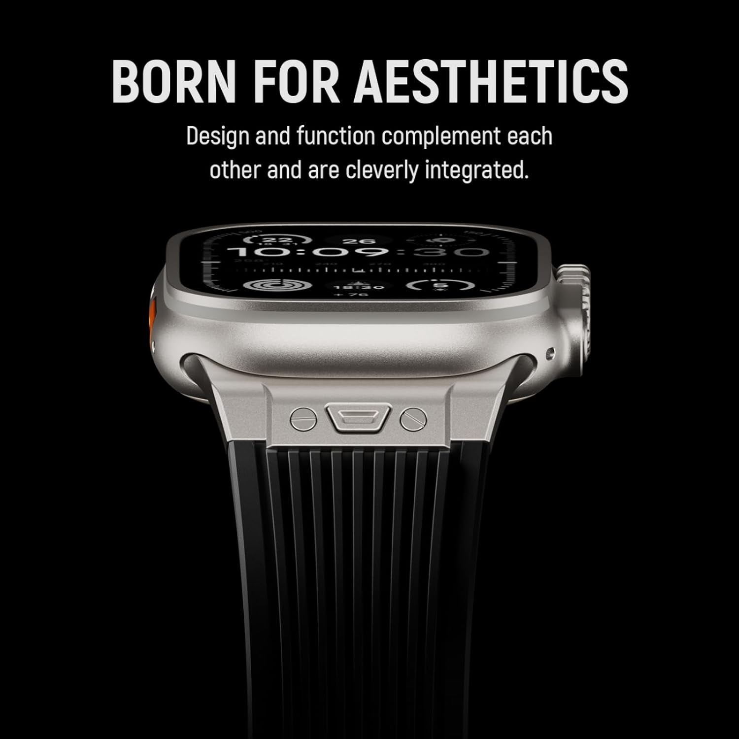 Watch Band for Apple Watch Ultra 2 Band 49Mm 45Mm 44Mm 42Mm, Men Luxury Rugged Silicone Rubber Strap with Metal Connector & Folding Clasp for Iwatch Ultra Series 9 8 7 6 5 4 3 2 1 SE