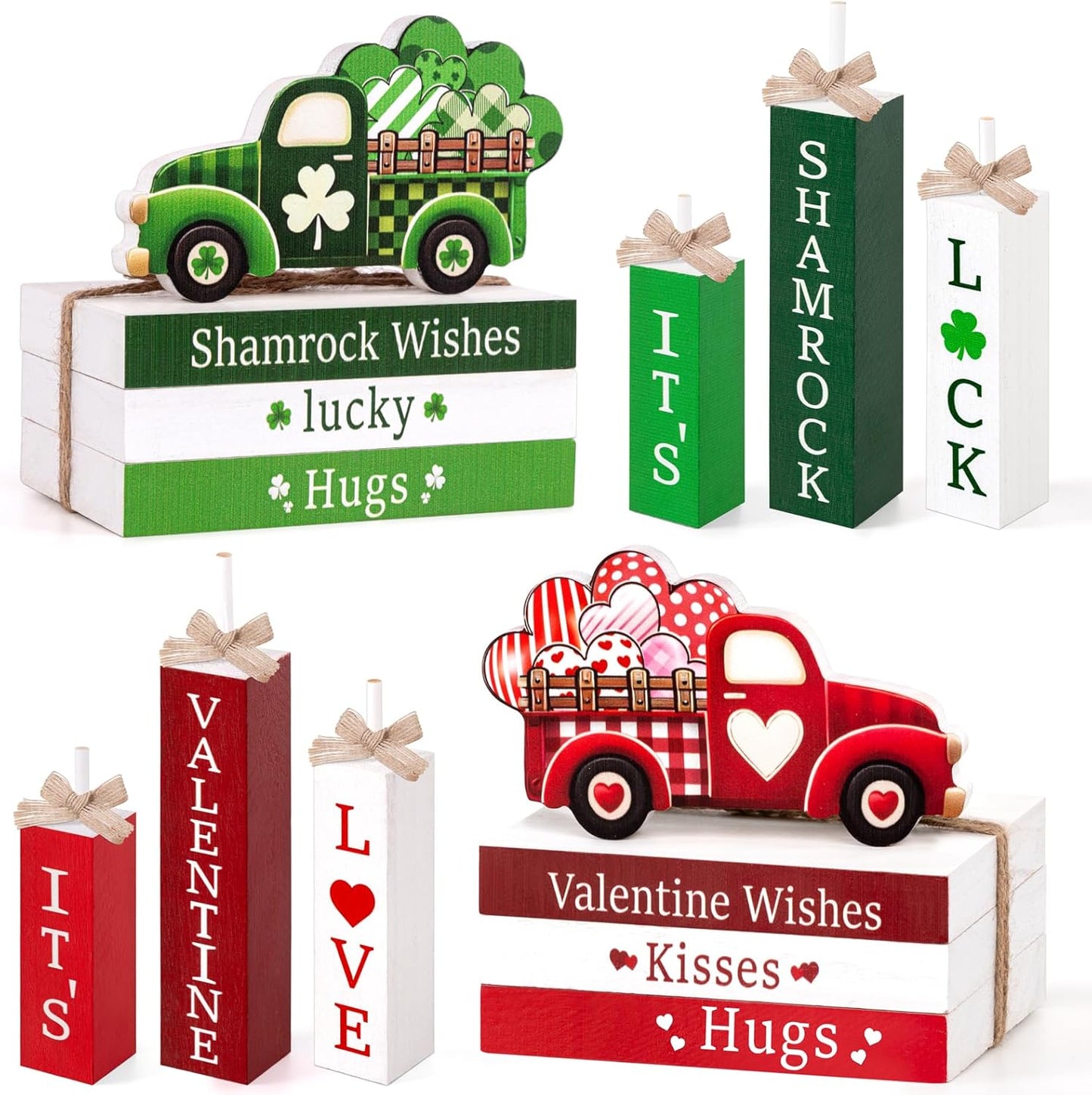 5PCS Valentines Day Decor/St.Patricks Day Decorations Reversible Table Centerpieces Tiered Tray Ornament for Home Party Decor