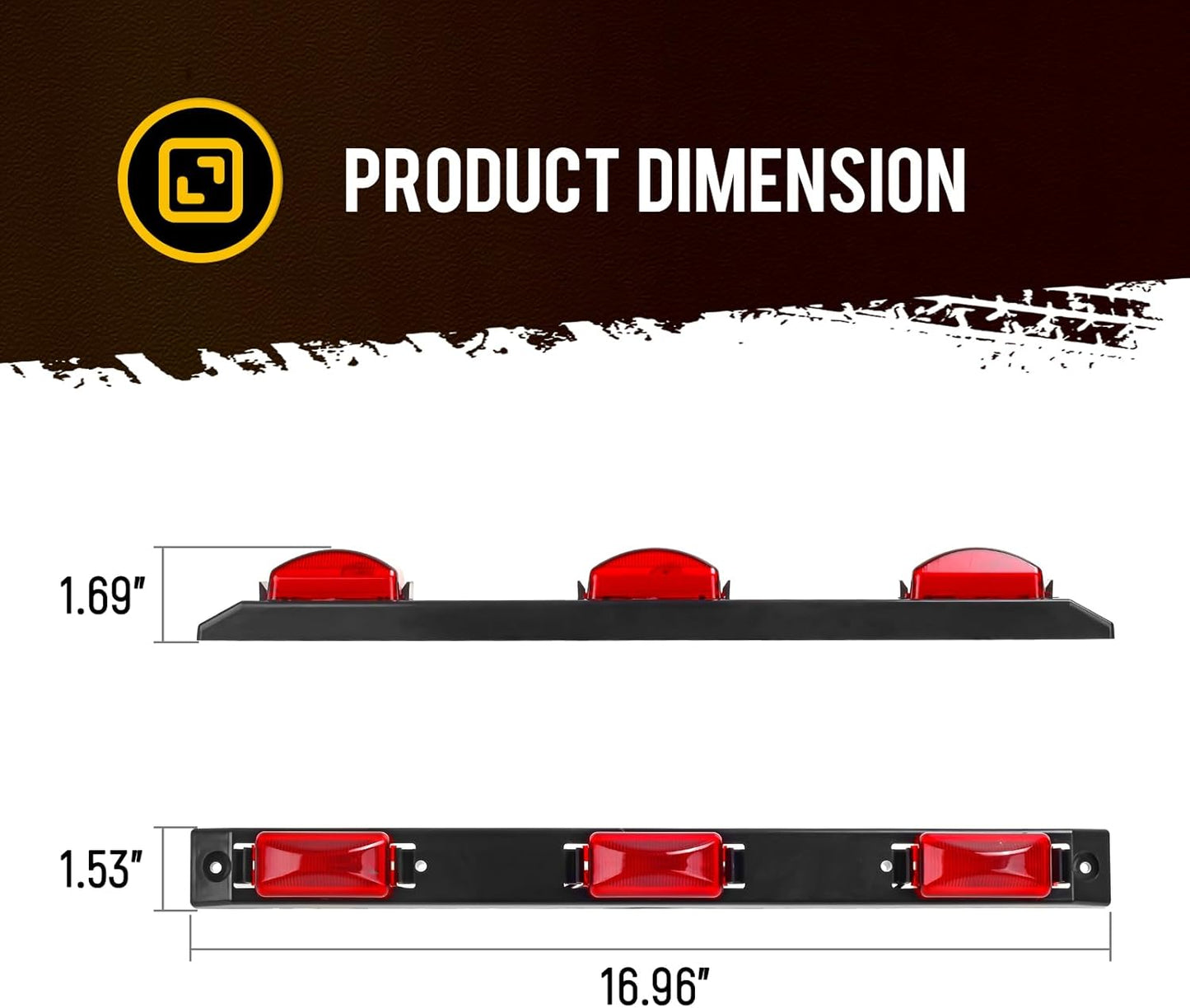 [DOT Approved] 17" Inch Red LED Truck Trailer Identification Light Bar, Waterproof Sealed 3 Lights Bar 12V Replacement for F150 F250 F350 RAM 1500 2500 3500 Silverado Sierra