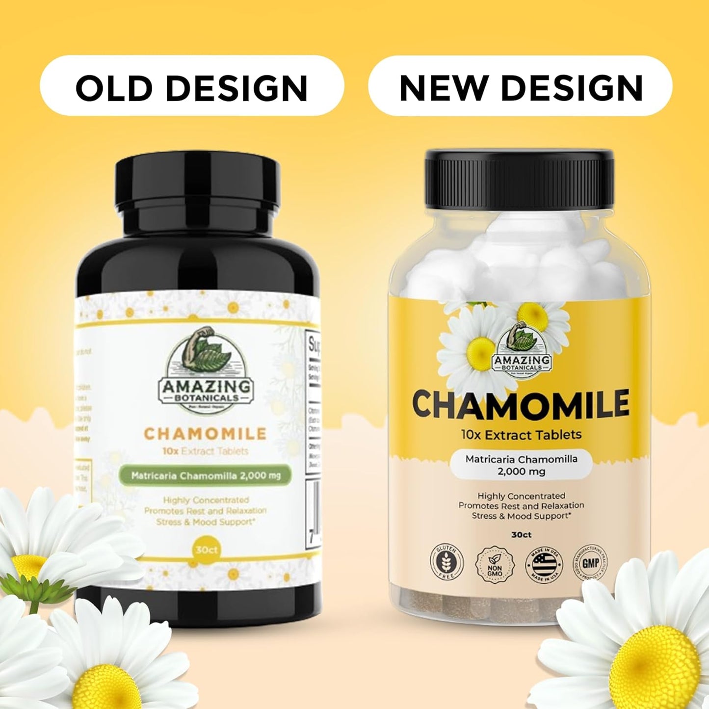 Organic Chamomile Extract Tablets - Matricaria Chamomilla Plant-Based Supplement - 10X Extract 2000 MG Each - Promotes Relaxation - 30 Tablets TLBH