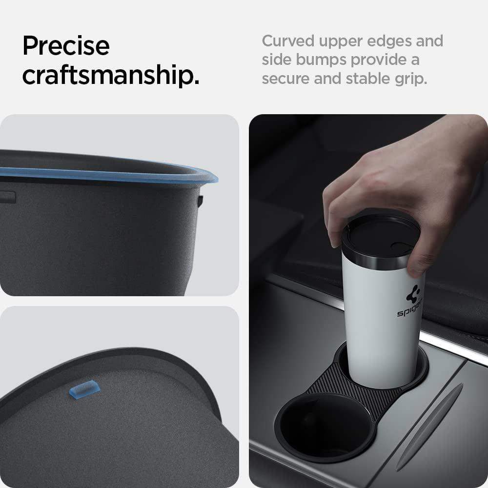 Center Console Cup Holder Insert (Up to 20 Oz Venti Cups) Designed for Tesla Model 3 and Y with Flushed-Fit [Carbon Edition] 2023/2022
