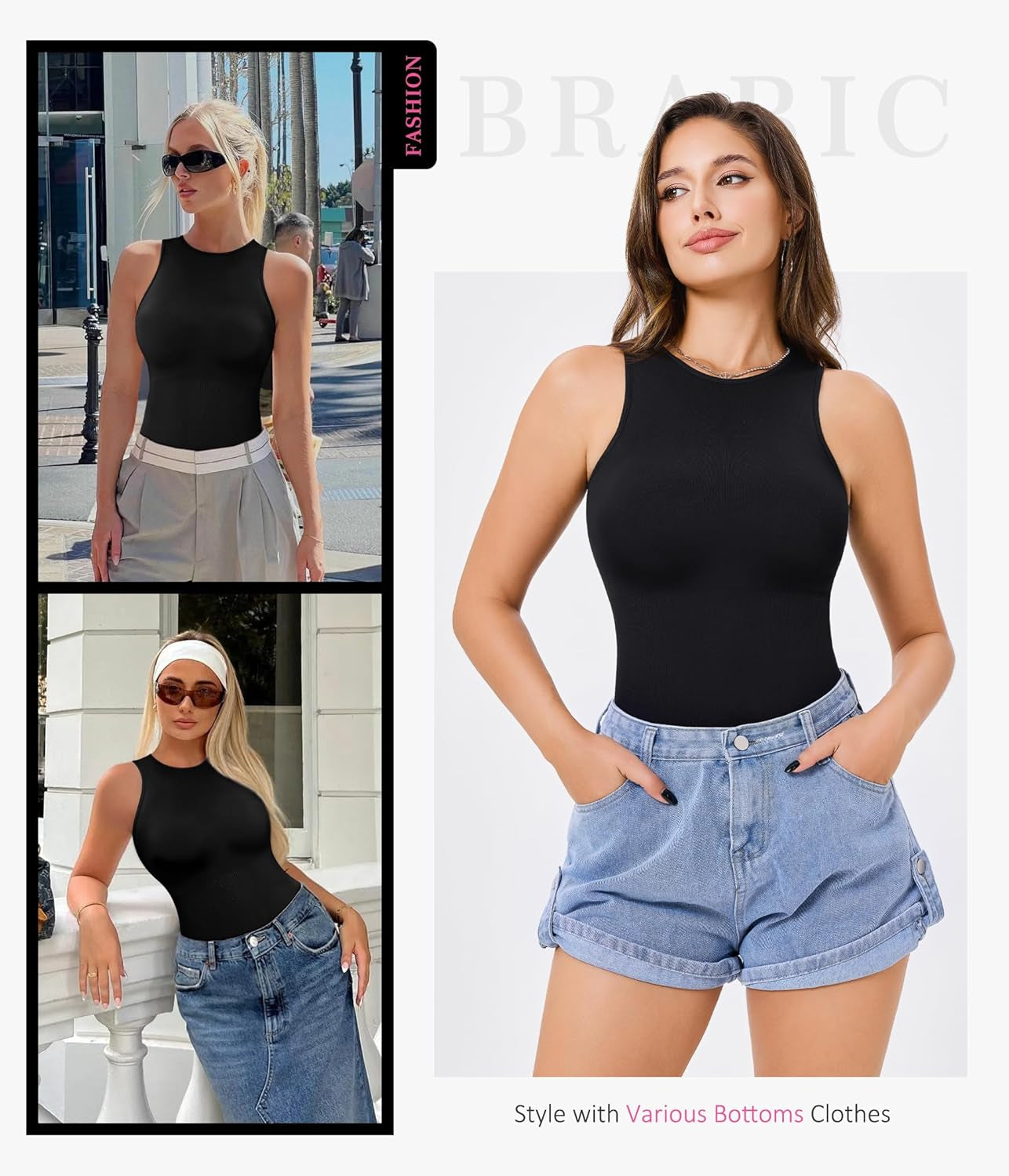 Bodysuits for Women Shapewear Tummy Control Seamless Body Shaper Crew Neck Sleeveless Tank Top Bodysuit