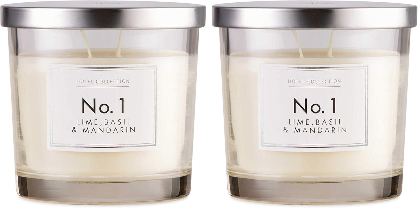 Aldi NO 1, 2 X WICK CANDLES, LIME BASIL & MANDARIN in GLASS JAR with LID 300G (Pack of 2) The White Lotus