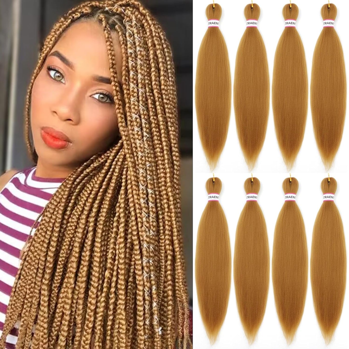 Pre Stretched Braiding Hair 18 Inch 8 Packs Honey Blonde Braiding Hair Long Prestretched Braiding Hair 27# Yaki Texture