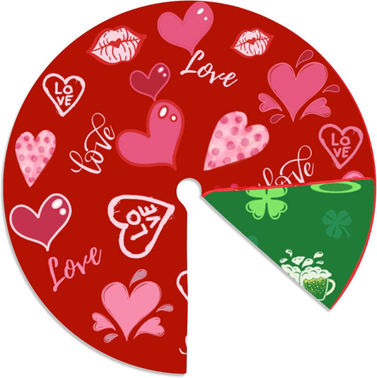 36 Inch Valentine'S Day Tree Skirt Love Heart Clover Double Sided Print Mat St. Patrick'S Day Tree Skirt Christmas Tree Skirt for Holiday Party Decoration