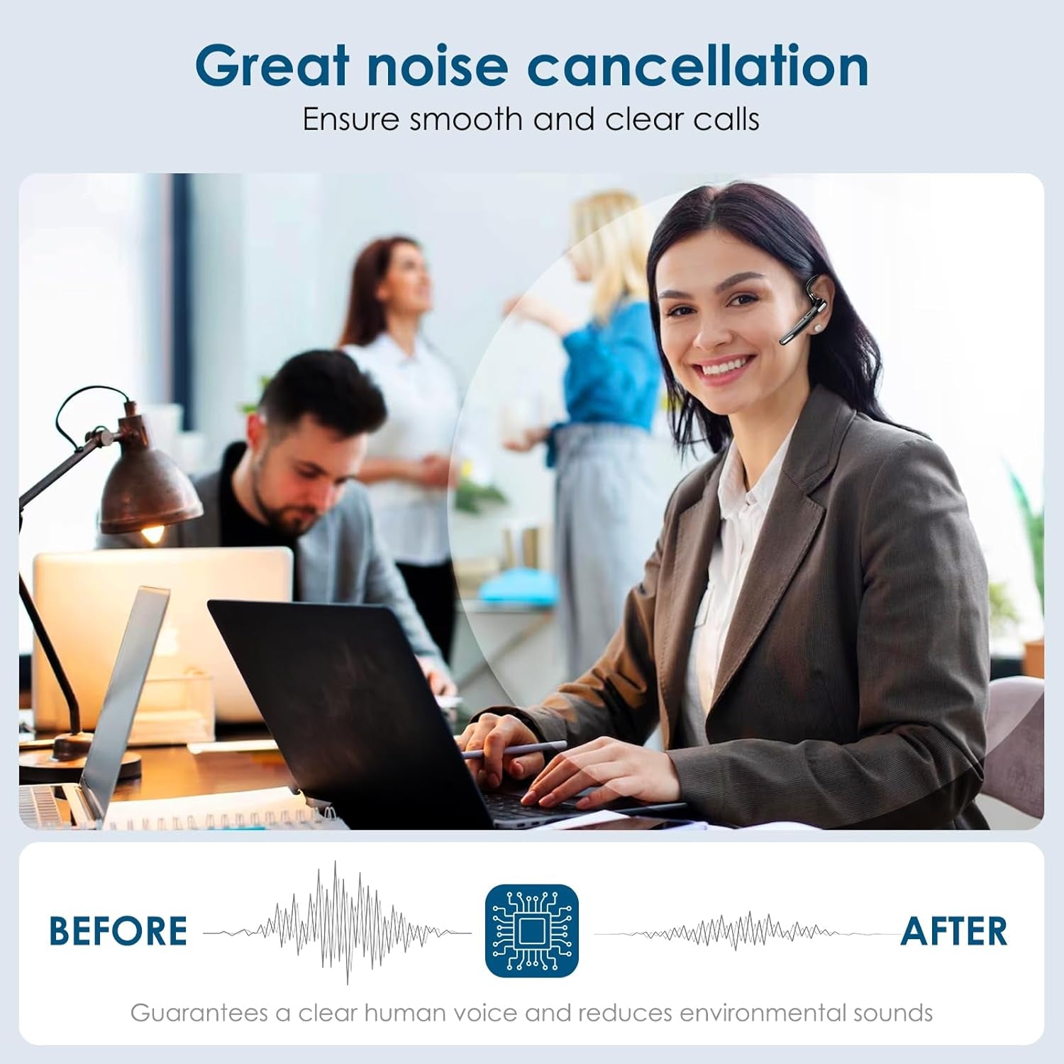 Bluetooth Headset, Wireless Bluetooth Earpiece V5.0 Hands-Free Earphones with Built-In Mic for Driving/Business/Office, Compatible with Iphone and Android (Black) TRUCK DRIVER